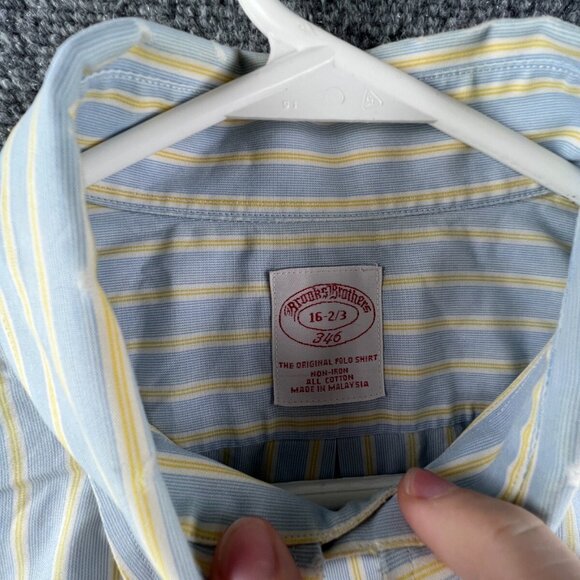 Brooks Brothers Men’s Button Up Shirt Long Sleeve Blue Yellow Striped 16 32/33 - Picture 7 of 11